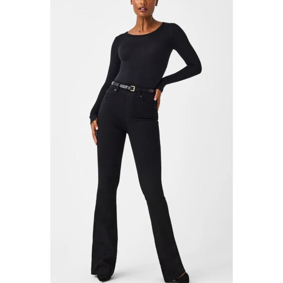 Spanx New Flare Jeans Womens Size Medium Black Pull On Inseam 34” NWT - Picture 1 of 15